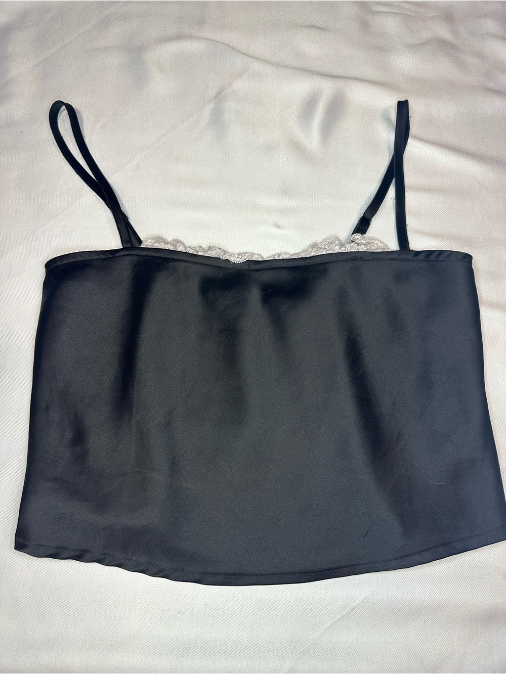 Forever 21 Black Satin Lace Trim Cami‎ Tank Top